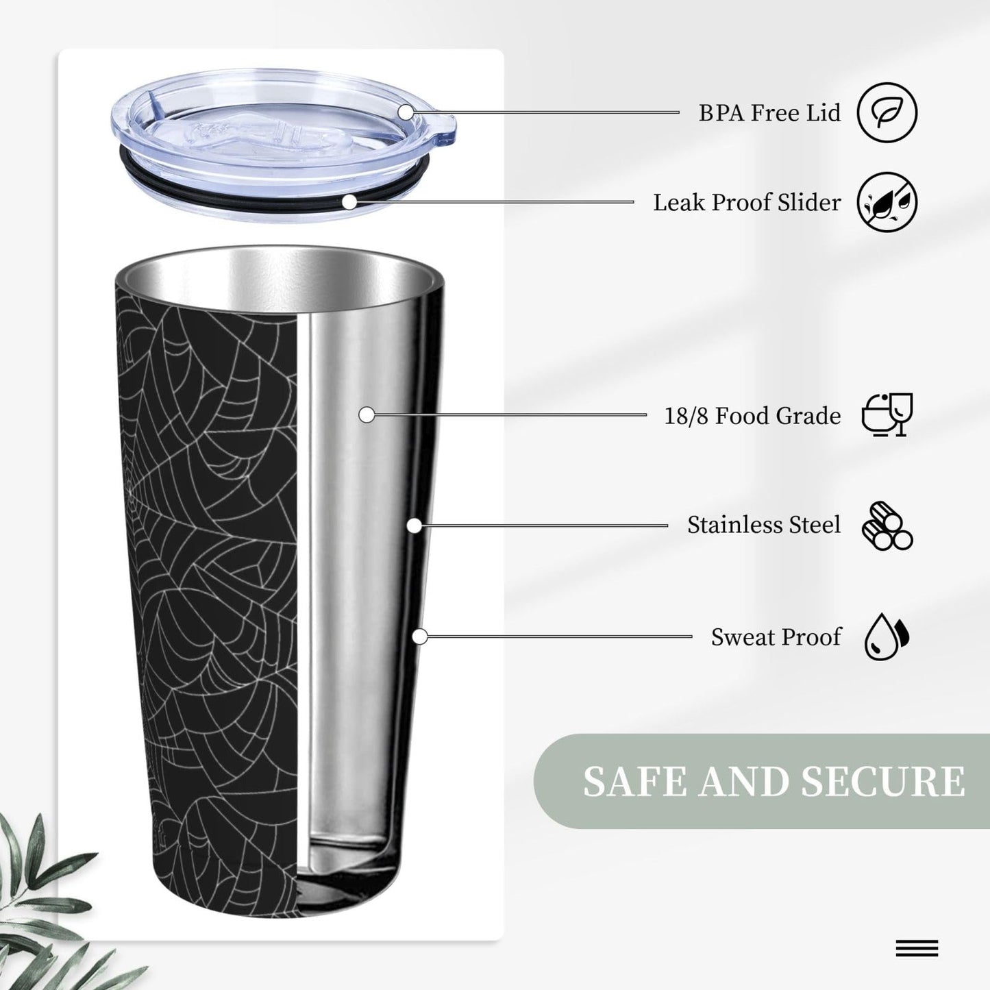 TOUNHEYA Halloween Tumbler with Lid and Straw Spider Web 20oz Insulated Stainless Steel Cup Black White Travel Coffee Mug Water Bottle for Women Gift for Birthday Christmas