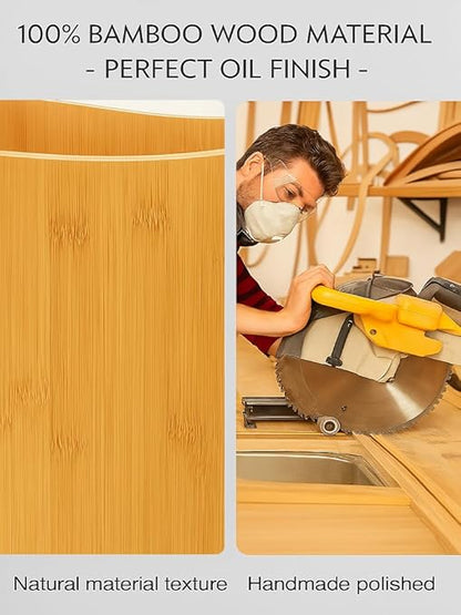 Wood Trash Can - Bedroom Trash Can Decorative with Handles - Bamboo Small Wastebaskets for Bathroom - 2 Gallon Rectangular Waste Basket for Office, Living Room, Kitchen Under Counter