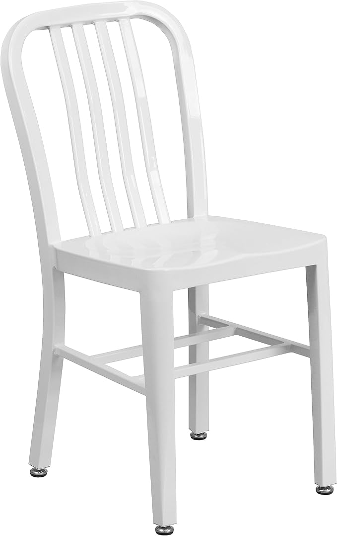 Flash Furniture Commercial Grade White Metal Indoor-Outdoor Chair