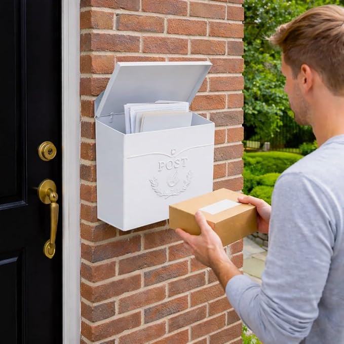 NACH Mailboxes for Outside Wall Mount, 11.5 x 5 x 13 inches, White Mailbox for Door, Waterproof Mailbox for Outside - The Chelsea Mailbox