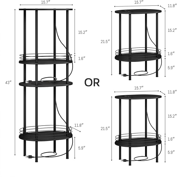 DGSANDGO Side Table with Charging Station, Side Tables Living Room, Nightstand