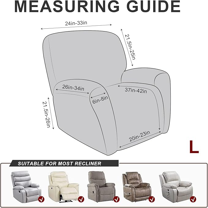ANARACHON Recliner Chair Covers Leather Look, 4 Pieces Recliner Covers Non Slip
