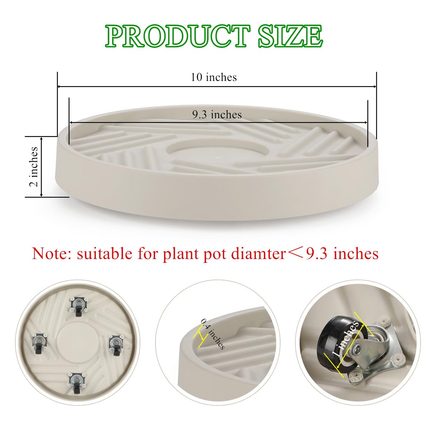 JAOXISOU 2 Pack Plant Caddy with Wheels,10" Rolling Plant Stand 165 LBS Heavy Duty with Hidden 360 ° Rotating Silent Wheel Wheels for Outdoor Indoor Large Plant Pots, Flower Pot, Patio
