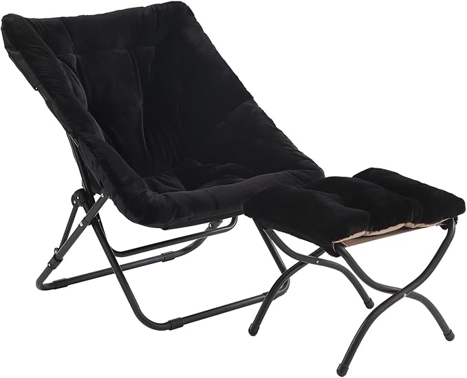 Tiita Folded Chair with Ottoman, Soft Faux Fur Oversized Folding Accent Chair