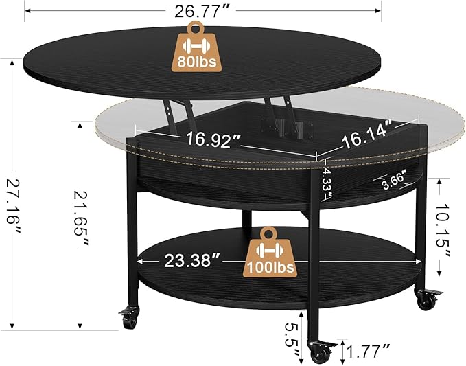 FABATO Round Lift Top Coffee Table