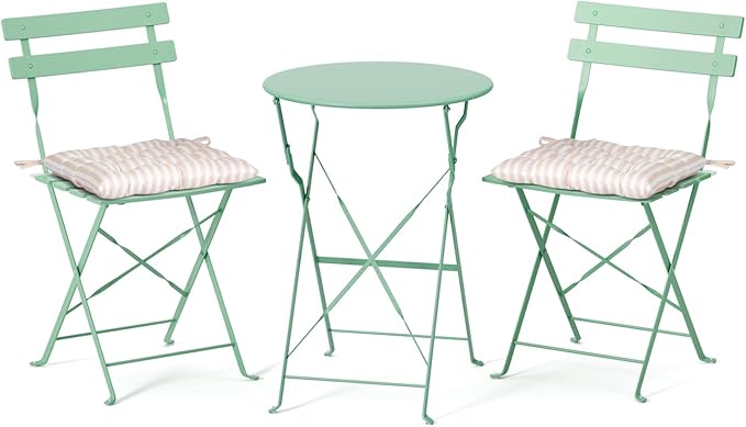 VINGLI Outdoor Folding Bistro Table and Chairs Set of 2, 3-Piece Bistro Set