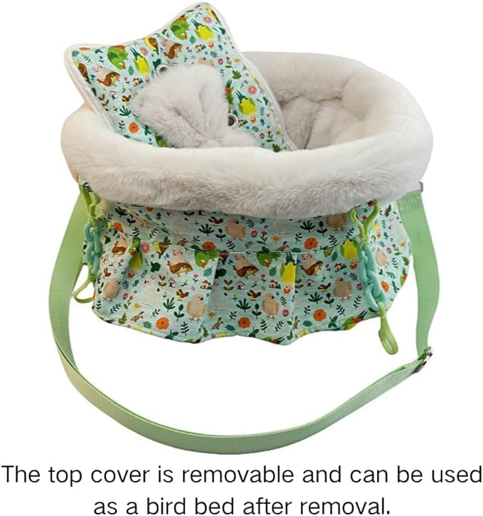 2 in 1 Warm Bird Carrier Bag, Bird Hammock Bed for Cage, Winter Travel Bag, Portable Parrot Outing Bag for Lovebird, Budgie, Conure, Quaker, Small Medium Birds (Green,Large)