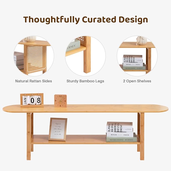 HollyHOME Bamboo TV Stand with Storage