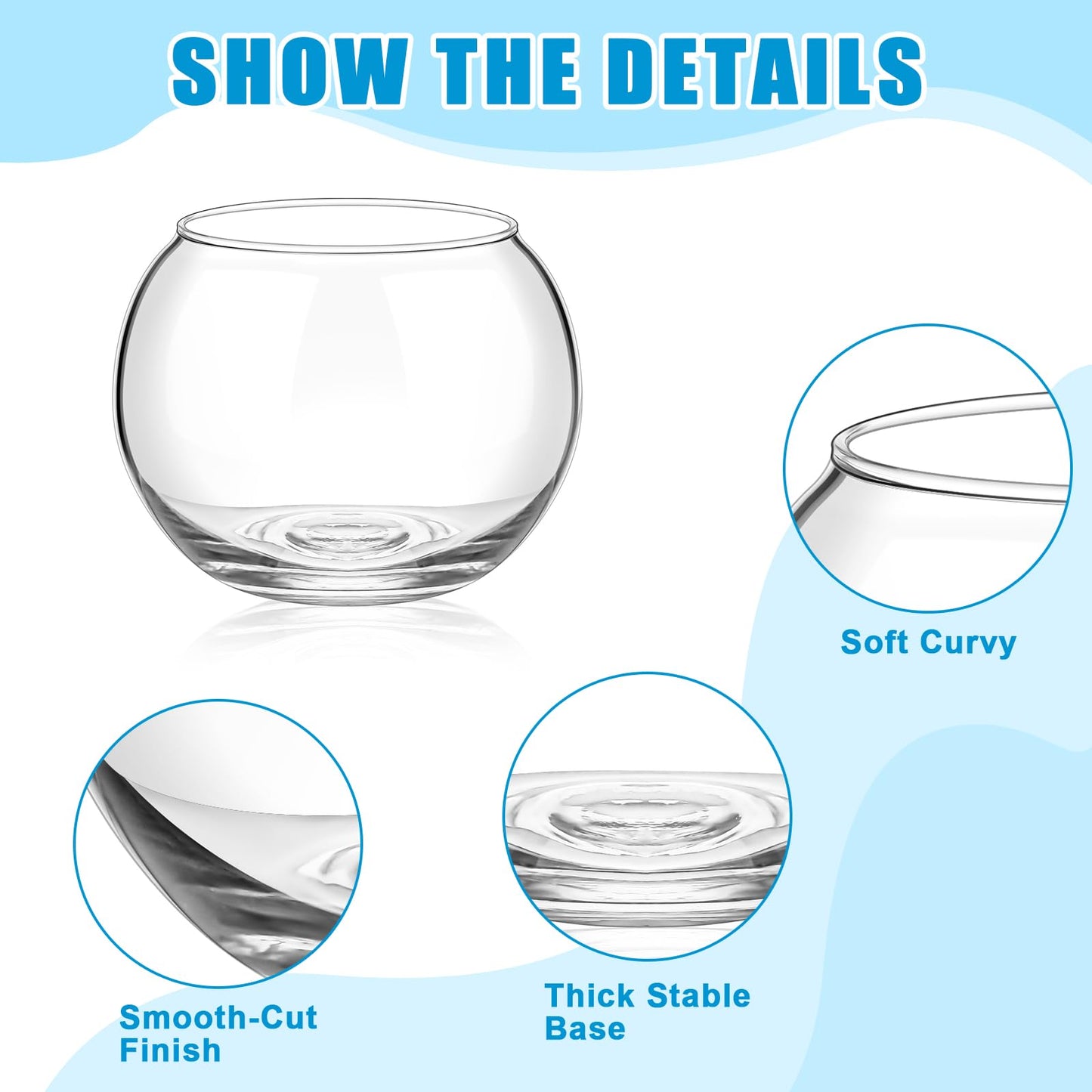24 Pcs Glass Bubble Bowl Vase Bulk, Clear Round Glass Centerpiece Bowls for Valentine's Wedding Table Decor, Fish Flower Bud Vase Terrarium for Event Party DIY (3.5" h X 4.7" w)