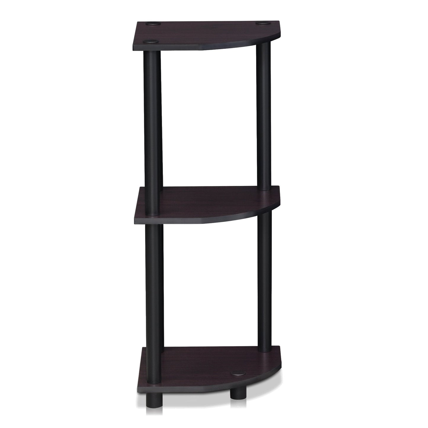 Furinno TURN-N-TUBE Corner Shelf, 3-Tier Corner Bookshelf, Display Storage Shelves with Open Shelves, for Organization and Storage, Living Room, Home Office, Garage, Dark Walnut