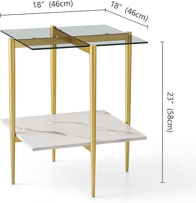 LumFurn Square Glass End Table, Mid-Century Modern Design Sofa Table,