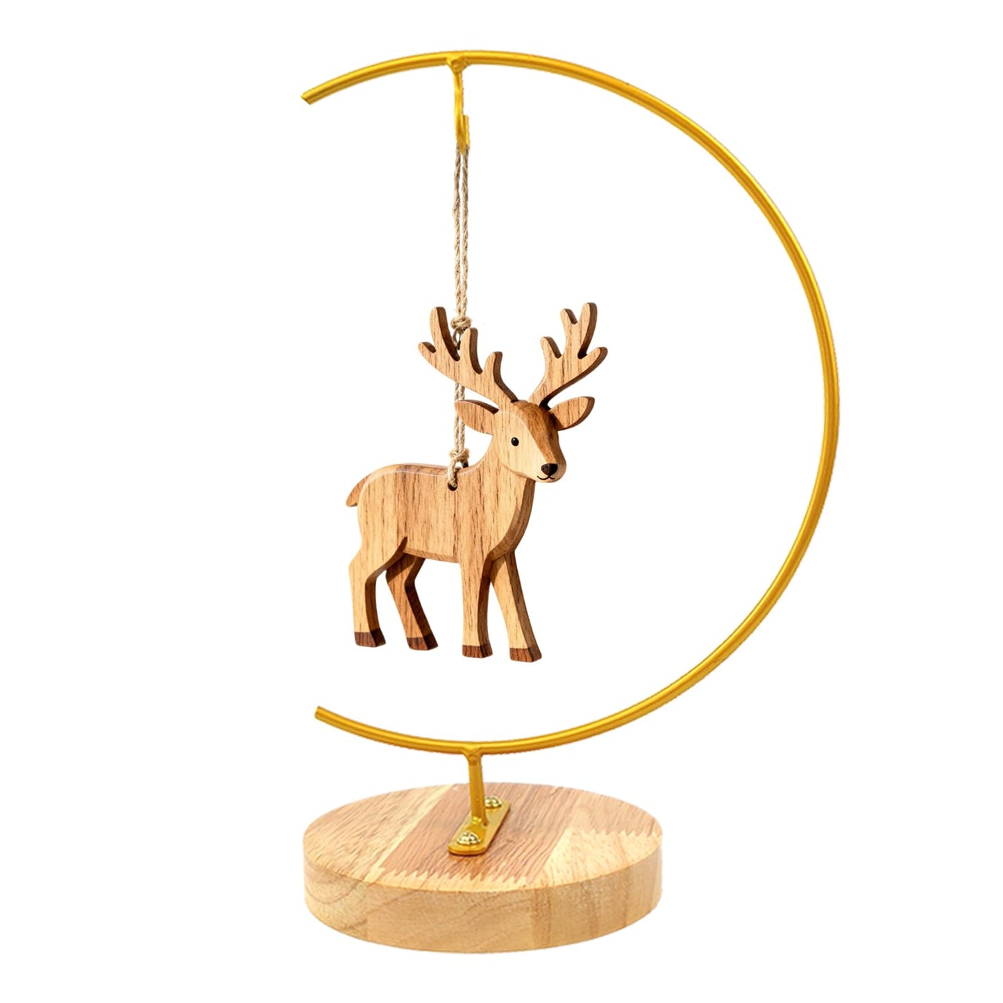 WAJJ Ornament Display Stand, 1 Pack Iron Hanging Stand Rack Holder for Hanging Glass Globe Air Plant Terrarium, Witch Ball and Home Wedding Decoration (Round Wood Gold)