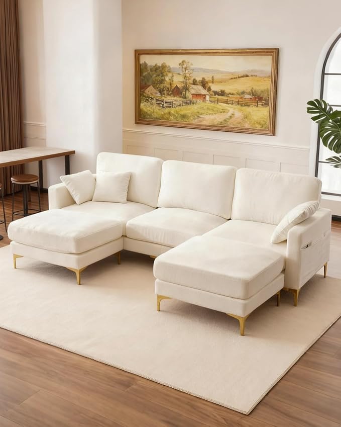 Karl home 99.6" Sectional Sofa, U-Shaped Chenille Upholstered Couch