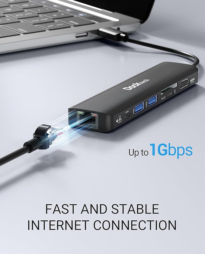 USB C Hub 4K 60Hz, Dockteck 7-in-1 USB C PD Ethernet Hub Dongle with 4K 60Hz HDMI, 1Gbps Ethernet, 100W PD, 2 USB 3.0, SD/Micro SD for MacBook Air/Pro M1 2020, iPad Pro 2021, iPad mini 6 and More