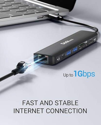 USB C Hub 4K 60Hz, Dockteck 7-in-1 USB C PD Ethernet Hub Dongle with 4K 60Hz HDMI, 1Gbps Ethernet, 100W PD, 2 USB 3.0, SD/Micro SD for MacBook Air/Pro M1 2020, iPad Pro 2021, iPad mini 6 and More