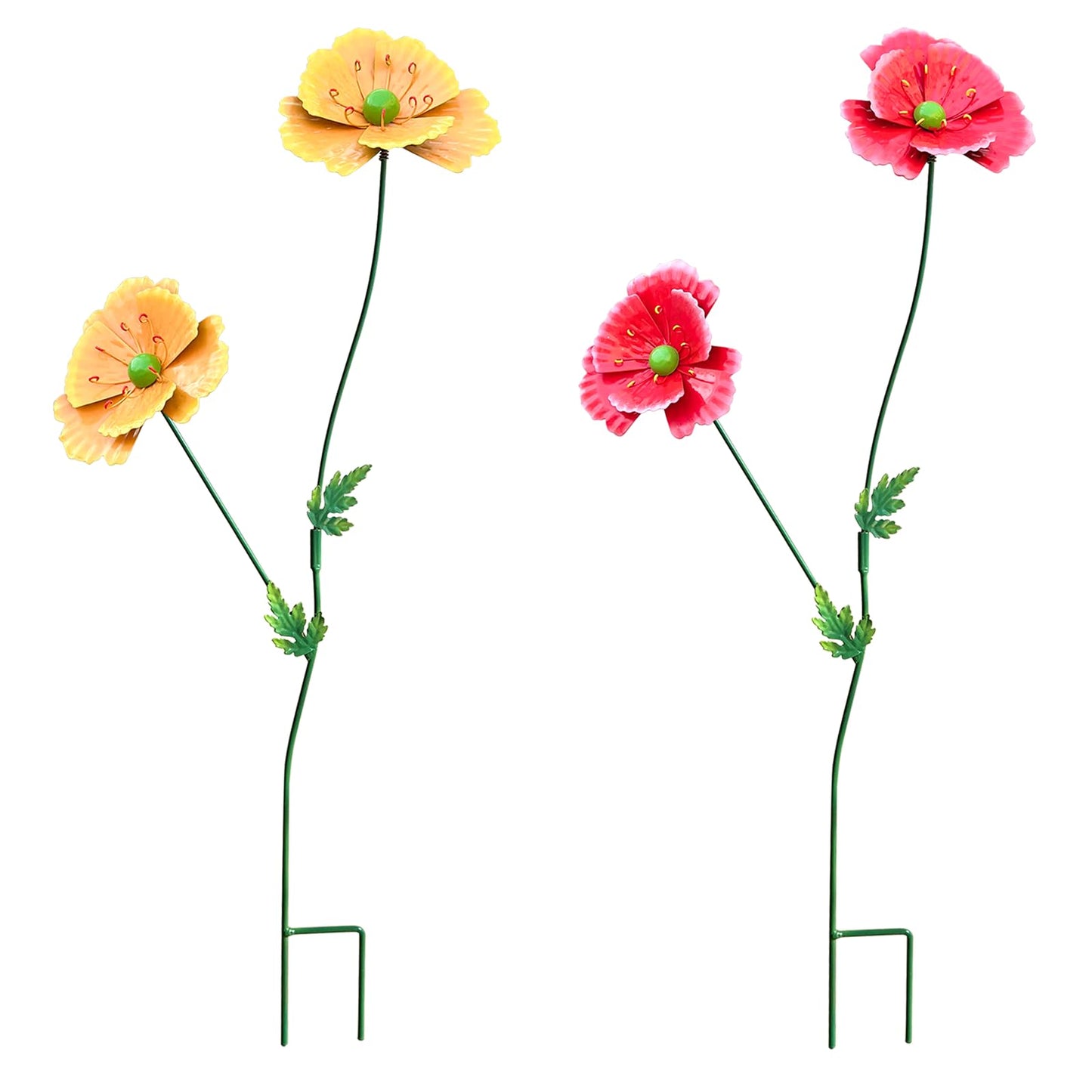 WKHOMEDECO Metal Flowers for Outside, 30" Tall 2-Pack Decorative Garden Stakes - 3D Double-Layer Iron Flowers, Metal Flowers Outdoor Decor for Garden Yard & Patio