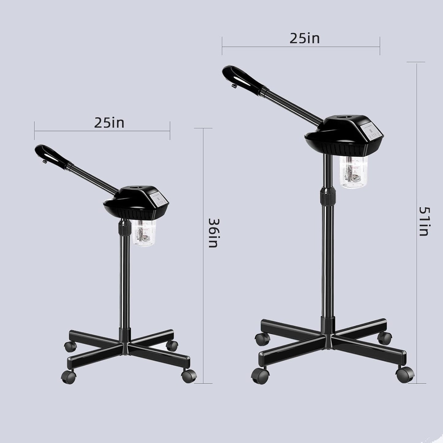 Professional Facial Steamer with More Steam for Deep Cleansing and Hydration, Face Steamer on Wheels with Time Setting, Estheticians Steamer Adjustable Height for Beauty, Spa and Home Use（Black）
