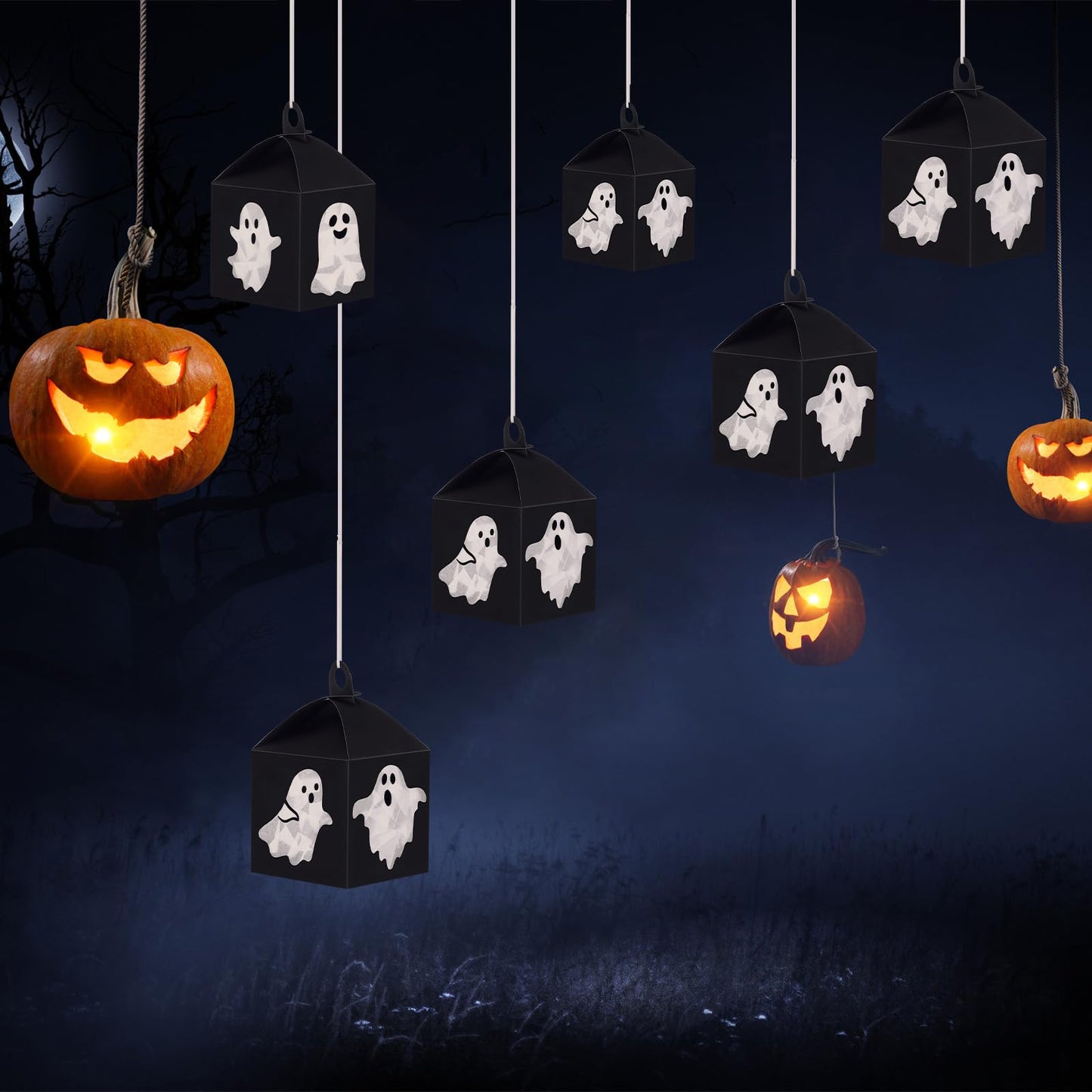 VIHOSE 16 Sets Halloween Ghost Paper Crafts Tissue Paper Lanterns Craft Kits Bulk Make Your Own Suncatchers Hanging Ornament DIY Spooky Supplies for Halloween Party Trick or Treat Party Decors