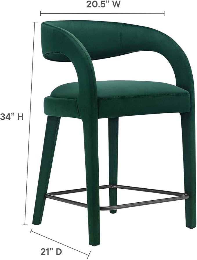 Modway EEI-6566-GRN-BLK Pinnacle Performance Velvet Counter Stool Set of Two