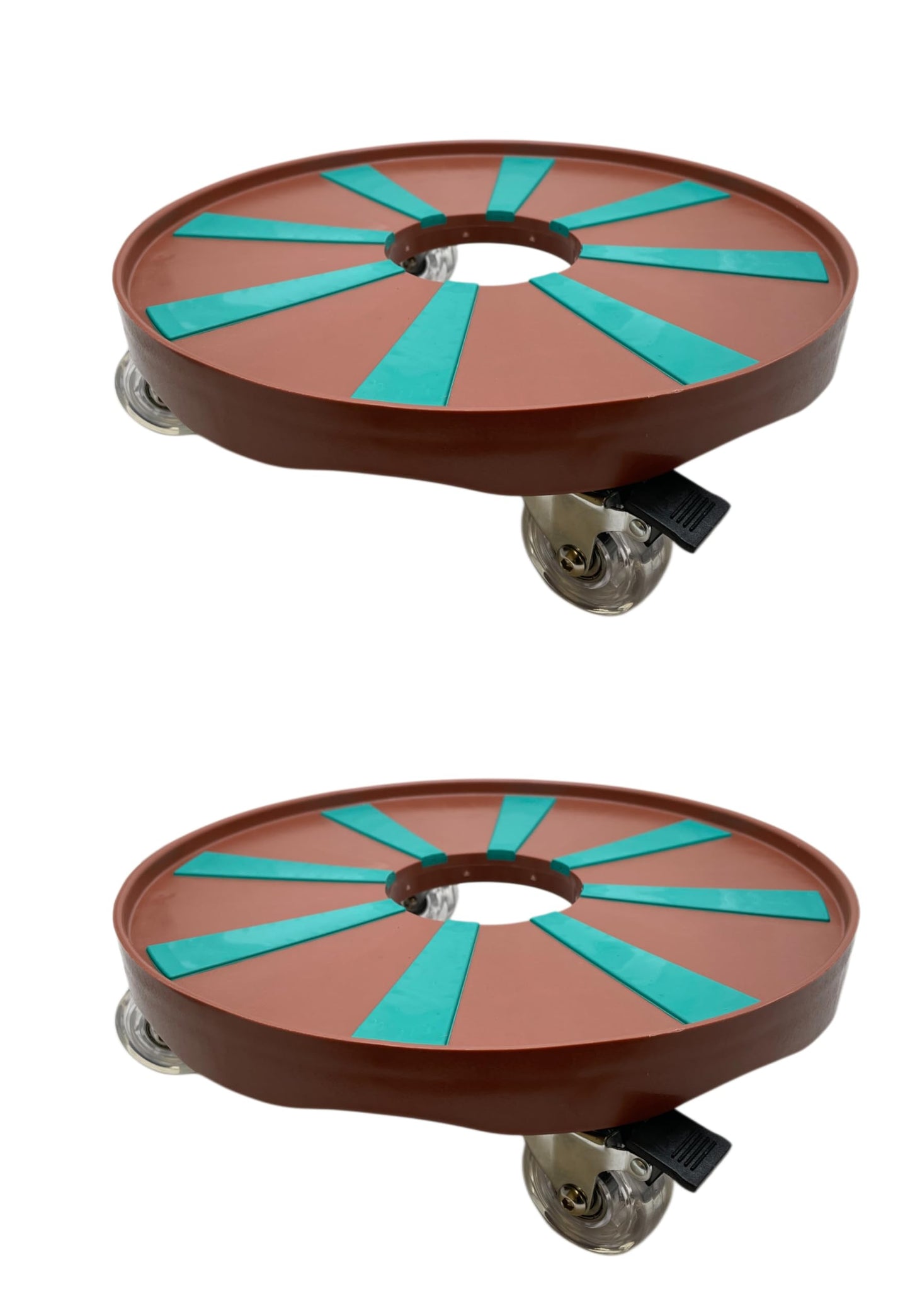 ROLLY GREENS™ Plant Caddy, 12”, Engineering Grade Plastic, Urethane Wheels with Locking Mechanism, 250 lb. Load Capacity, Anti-Skid Surface, for Indoor/Outdoor use. (2, Brown-Ocean)