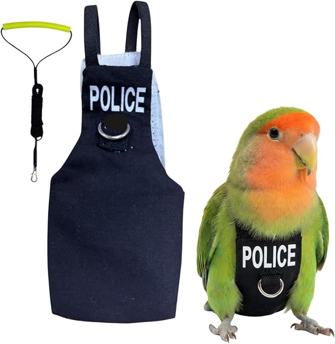 Bird Diaper Flight Suit, Cute Cosplay Parrot Clothes, Easy-to-Wear Washable Nappy, Durable Metal Ring Harness for Cockatiel, Conure, African Grey, Parakeet Outdoor Flying (with Leash,S)