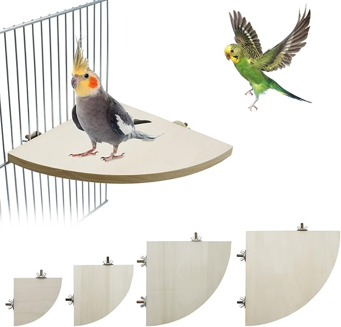 Litewoo Bird Parrot Corner Perch Flat Platform Stand, Easy to Install, Safe and Stable, Smooth Polishing Without Hurting Feet, Solid Hardwood Bird Cage Perches（XL）