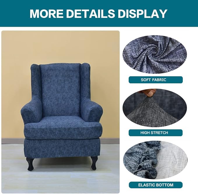 KRFOONN Stretch Wing Chair Slipcovers Printed 2 Piece Wingback Chair Covers