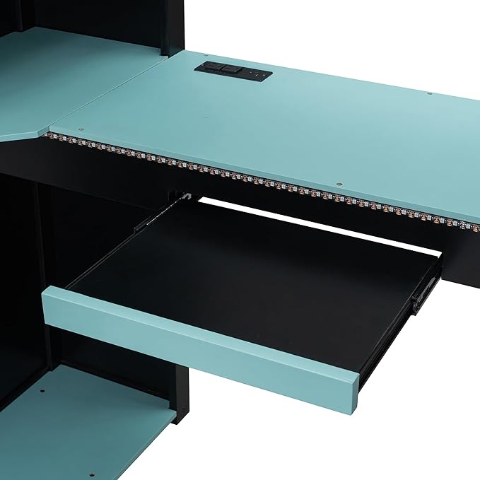 Full Size Wood Loft Bed with Built-in Workstation, Smart Storage, RGB Lighting