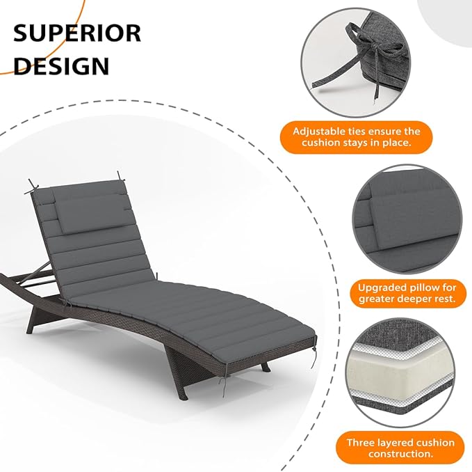 Sundale Outdoor Olefin Quilted Lounge Cushion Set of 4, Patio Foldable Chaise