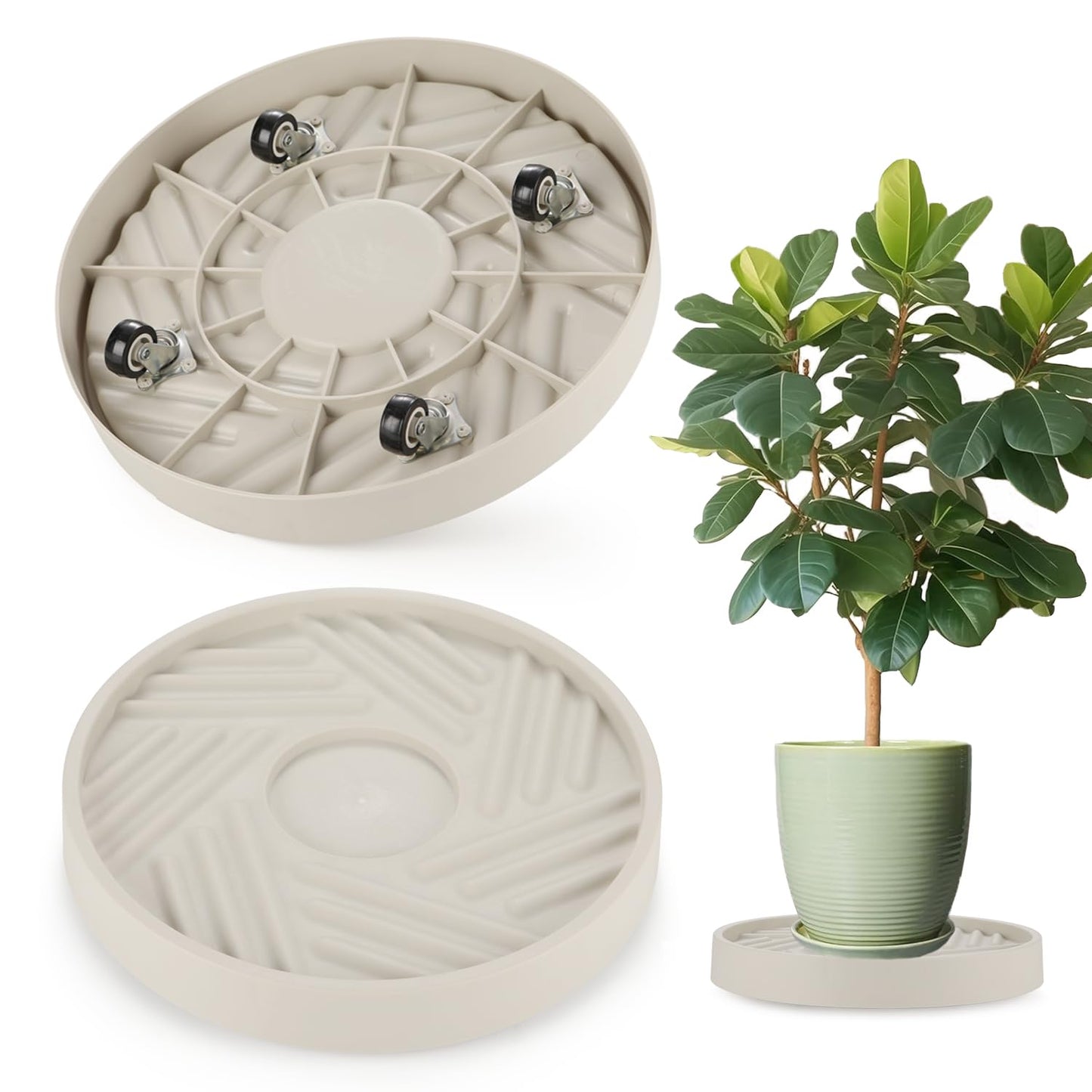 JAOXISOU 2 Pack Plant Caddy with Wheels,14" Rolling Plant Stand 165 LBS Heavy Duty with Hidden 360 ° Rotating Silent Wheel Wheels for Outdoor Indoor Large Plant Pots, Flower Pot, Patio