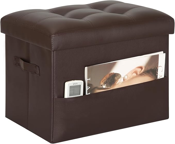 BelugaHelper Storage Ottoman Foot Rest Stool, Foldable Leather Footstool