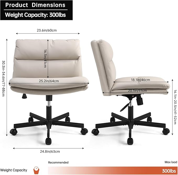 EMIAH Criss Cross Chair with Wheels Home Office Desk Chairs PU-Padded Vanity