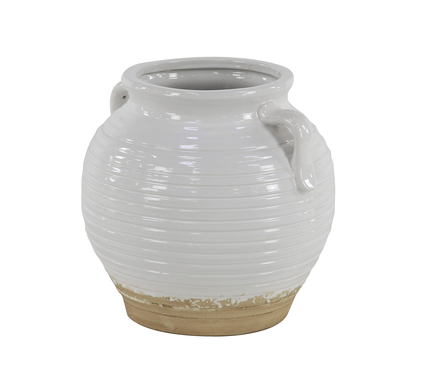 Deco 79 Ceramic Indoor/Outdoor Small Planter Pot with Handles, 9" x 8" x 10", White
