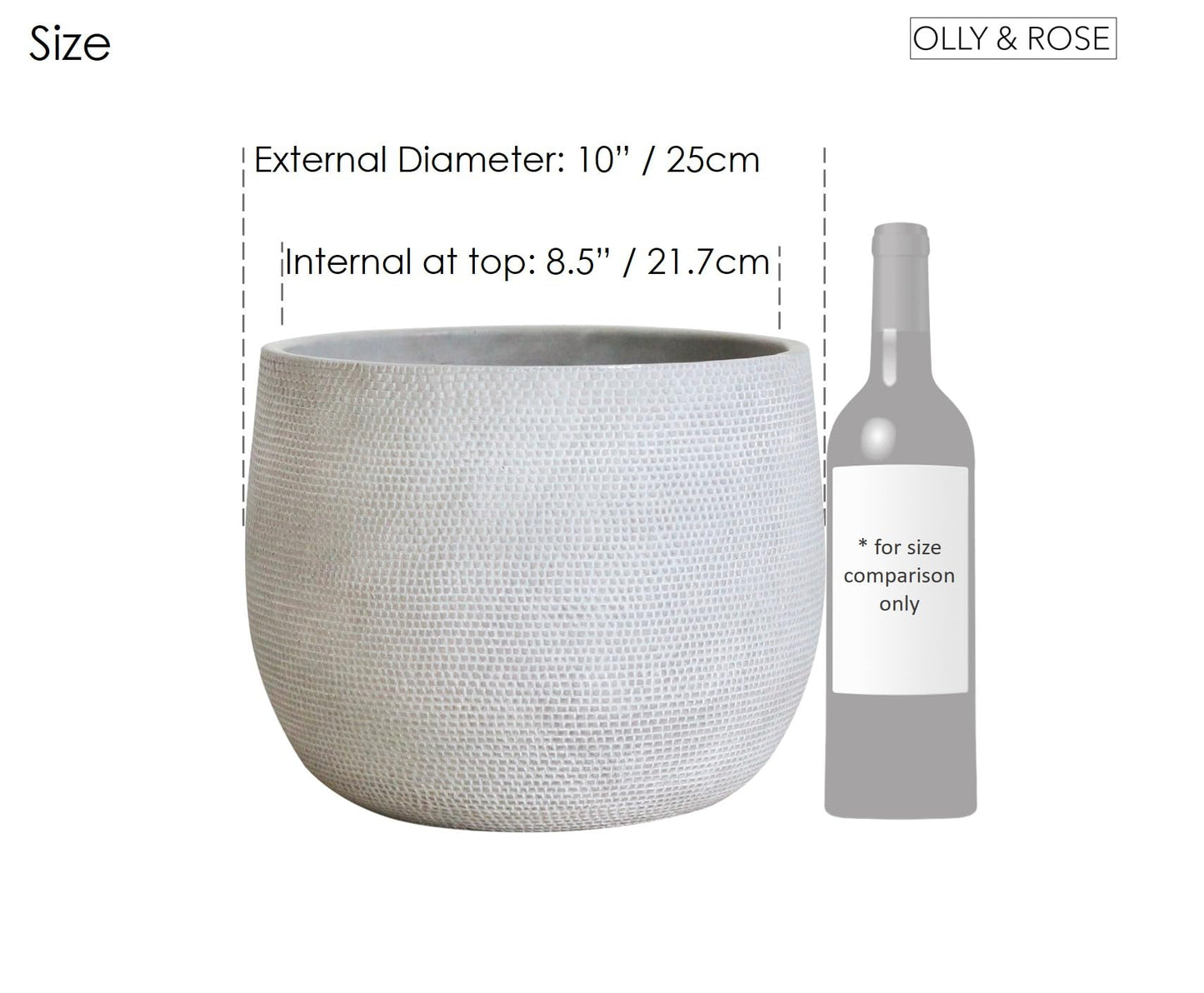 Olly & Rose Barcelona Barcelona Ceramic Plant Pot Large 25cm - White Flower Pots - Indoor & Outdoor Planters - Matt White