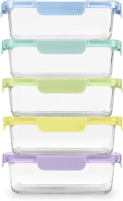 Ello Color Lock Glass Meal Prep Sets Leak-Proof Glass Food Storage Containers with Airtight BPA-Free Plastic Lids, Dishwasher, Microwave, and Freezer Safe