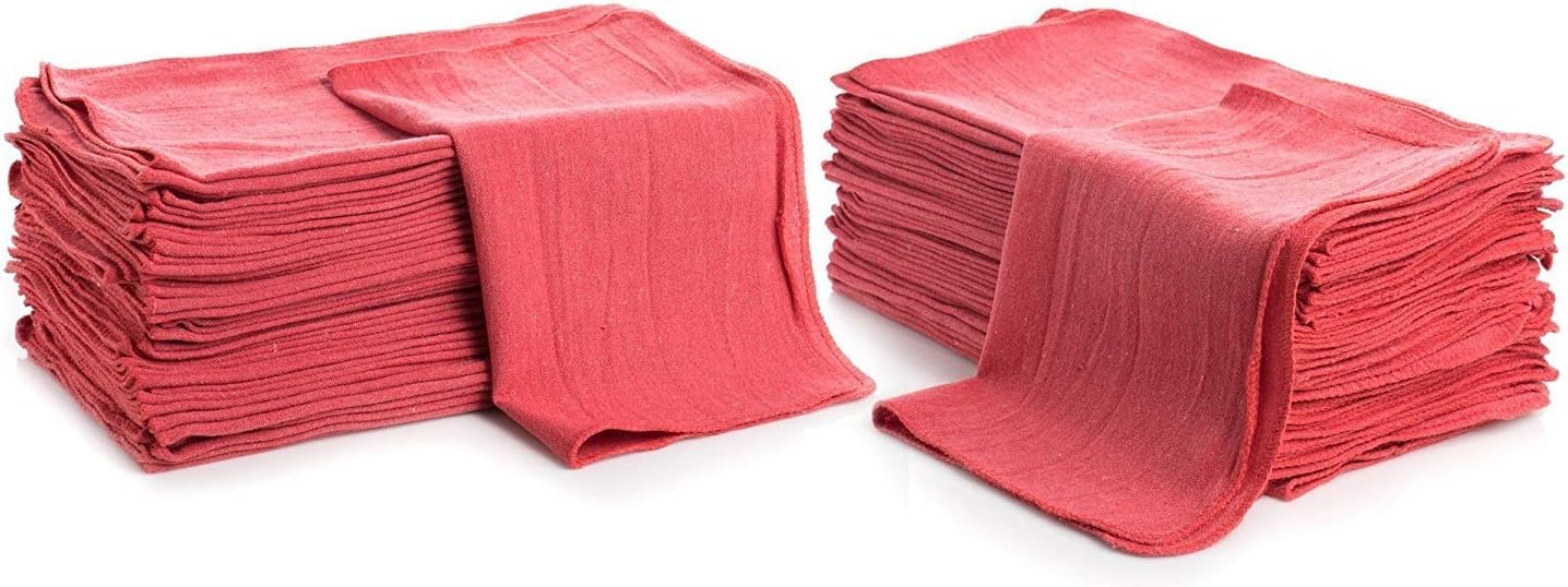 Simpli-Magic Cotton Shop Towels 14"x12" (500 Pack) – Reusable Cleaning Shop Rags for Automobiles, Industries, Garage and Homes (Red)