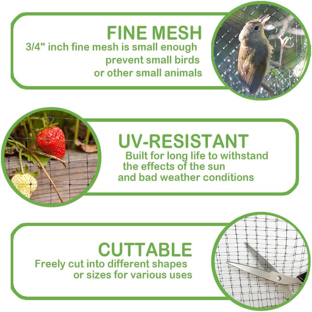 Junkogo Bird Netting 13x40 FT – 3/4" Mesh Garden Netting for Plant Protection, Deer Fence Netting Against Birds, Squirrels, Rabbits, Raccoons & More – Protect Fruit Trees, Vegetables & Flowers