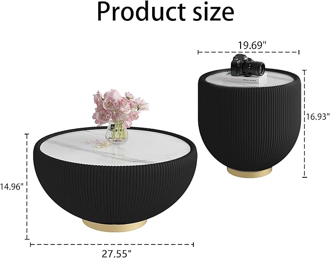Round Marble Coffee Table Set of 2, 2 Piece Coffee Table and End Table