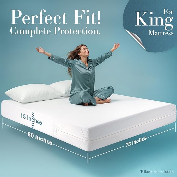Utopia Bedding King Size Mattress Protector Zippered, 100% Waterproof Bed Bug