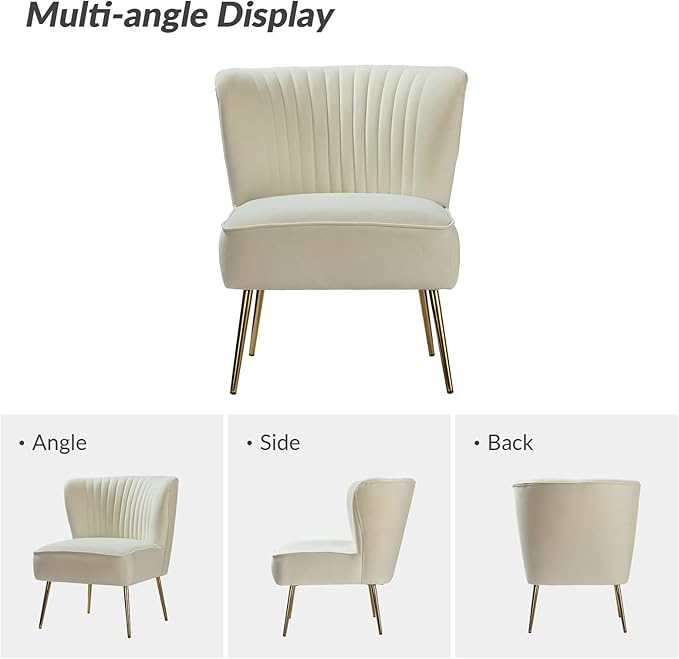 HULALA Home Velvet Accent Chair Set of 2, Modern Armless Upholstered Side Chair