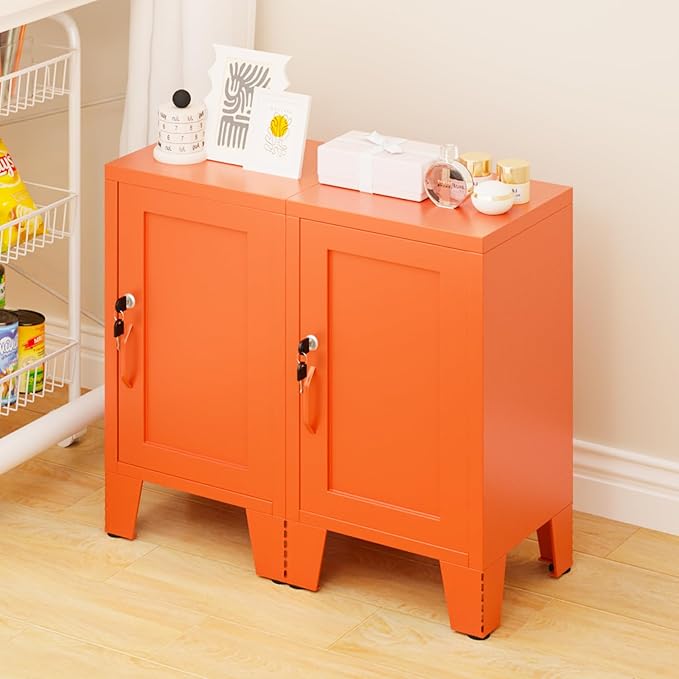 ALBAD Metal Nightstand with Lockable Cabinet, Compact Mini Locker Bedside Table