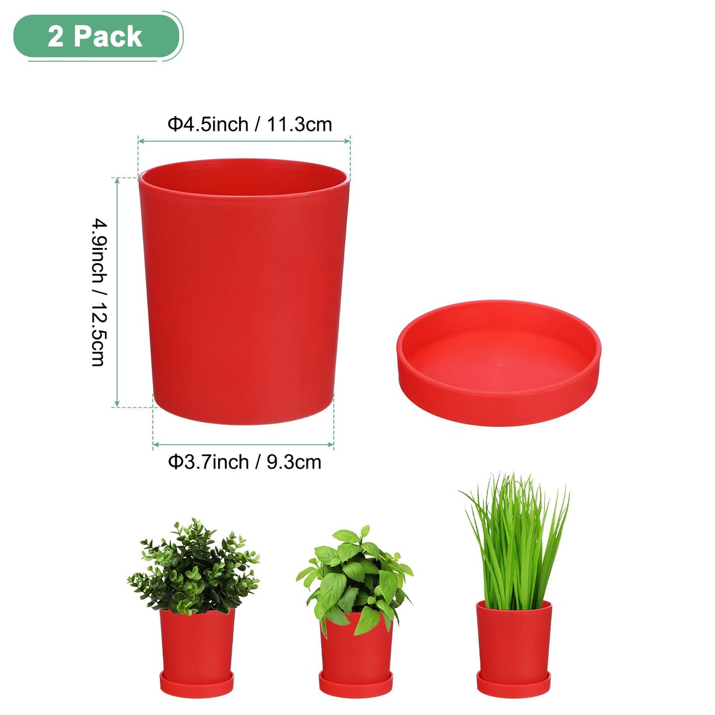 M METERXITY 2-Pack Plant Pots, 4.5 Inch Plastic Flower Pots with Drainage Holes for Cactus/Succulents Pot/Small Plants/Home/Garden, Planters for Indoor Plants [Red]