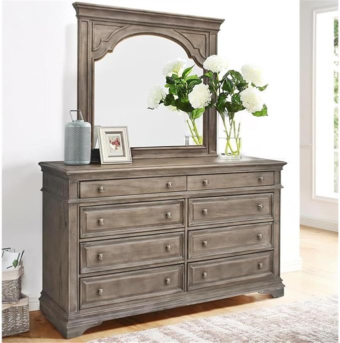 Pemberly Row King Panel Bed, Driftwood Gray Wood Frame, Upholstered Button