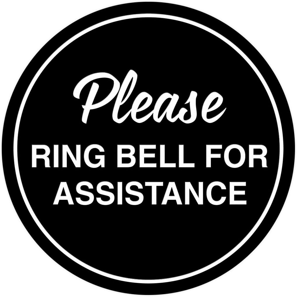 Signs ByLITA Circle Please Ring Bell For Assistance Wall or Door Sign | Easy Installation | Front Desk Reception Sign (Black) - Small (5 Pack)