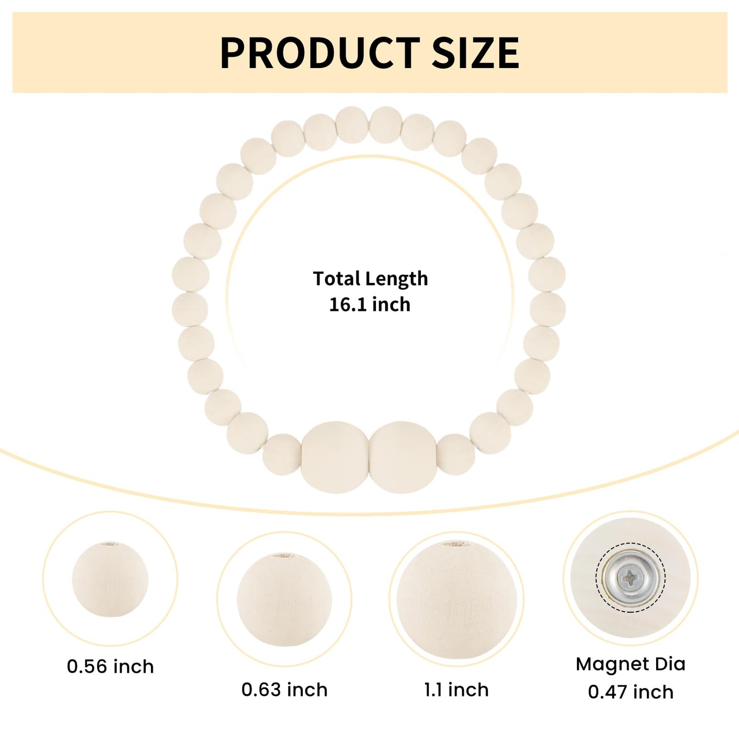 KLOGTSIND Magnetic Curtain Tiebacks, 4 Pack Curtain Holdbacks for Draperies, Wood Bead Curtain Tiebacks, Elegant Curtain Tie Backs for Bedroom Decor, Boho Room Decor, Nursery Decor, Farmhouse Decor