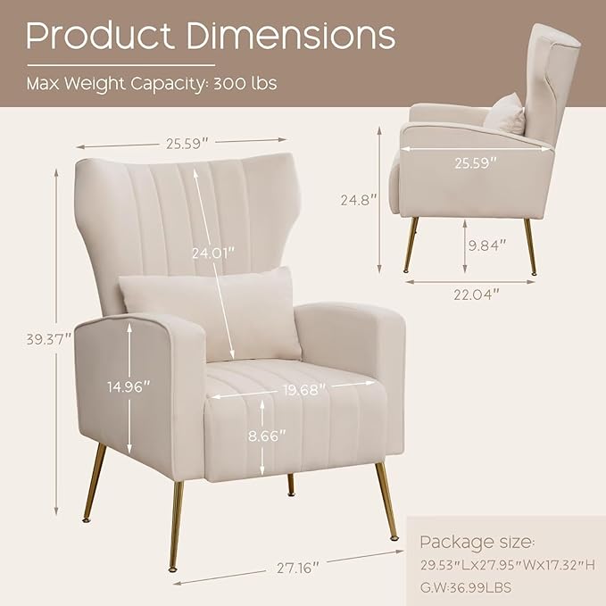 Modern Accent Chair Upholstered Living Room Chair, High Back Arm Chair