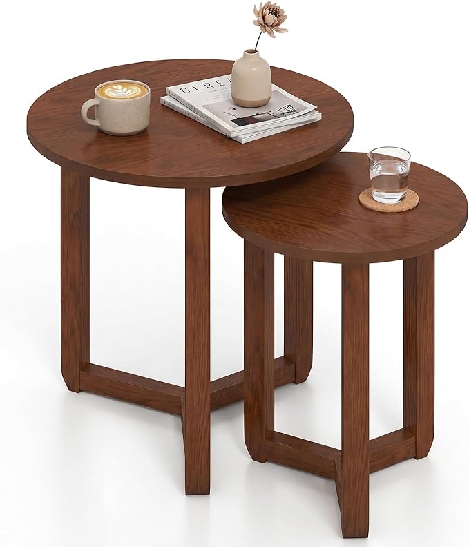 Giantex Round Nesting Coffee Table Set of 2, Wood Nesting End Tables