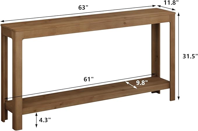 Solid Wood Console Table 63", Farmhouse Sofa Table