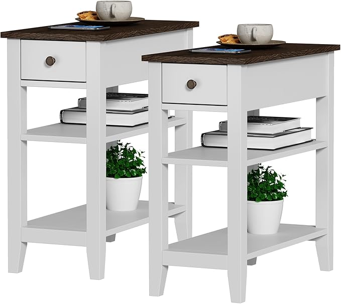 ChooChoo Side Table Living Room Set of 2, Narrow End Table