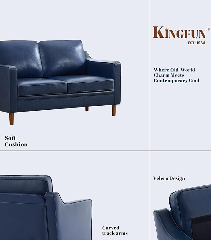 Kingfun 56" Faux Leather Sofa, Loveseat Couch, Mid Century Modern Love Seat